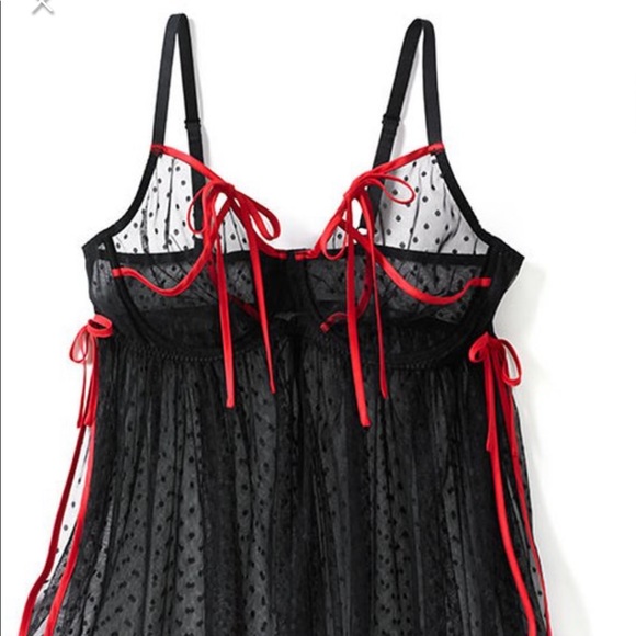 Black Polka Dot Mesh G-String Babydoll Plus sizes - Picture 1 of 16